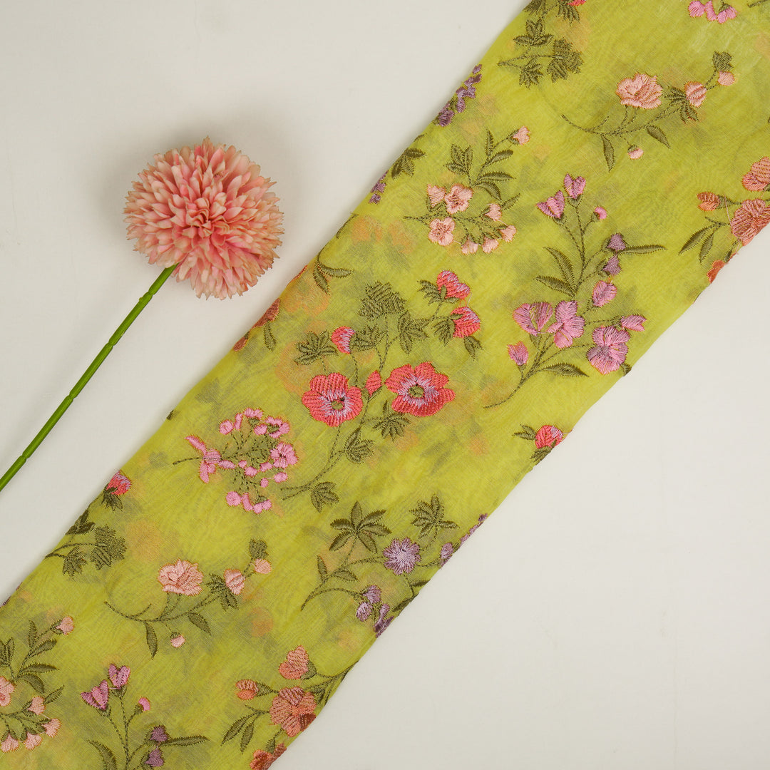 Nasma Jaal on Lemon Cotton Silk Embroidered Fabric