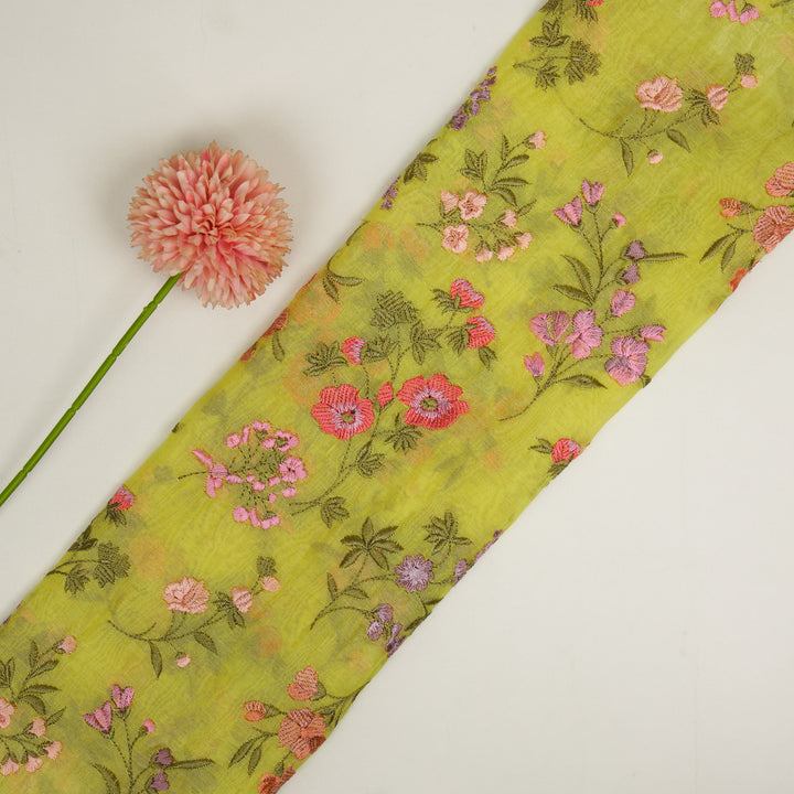 Nasma Jaal on Lemon Cotton Silk Embroidered Fabric
