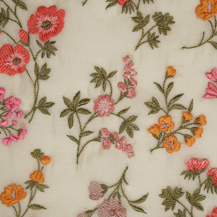 Nasma Jaal on Cream Cotton Silk Embroidered Fabric