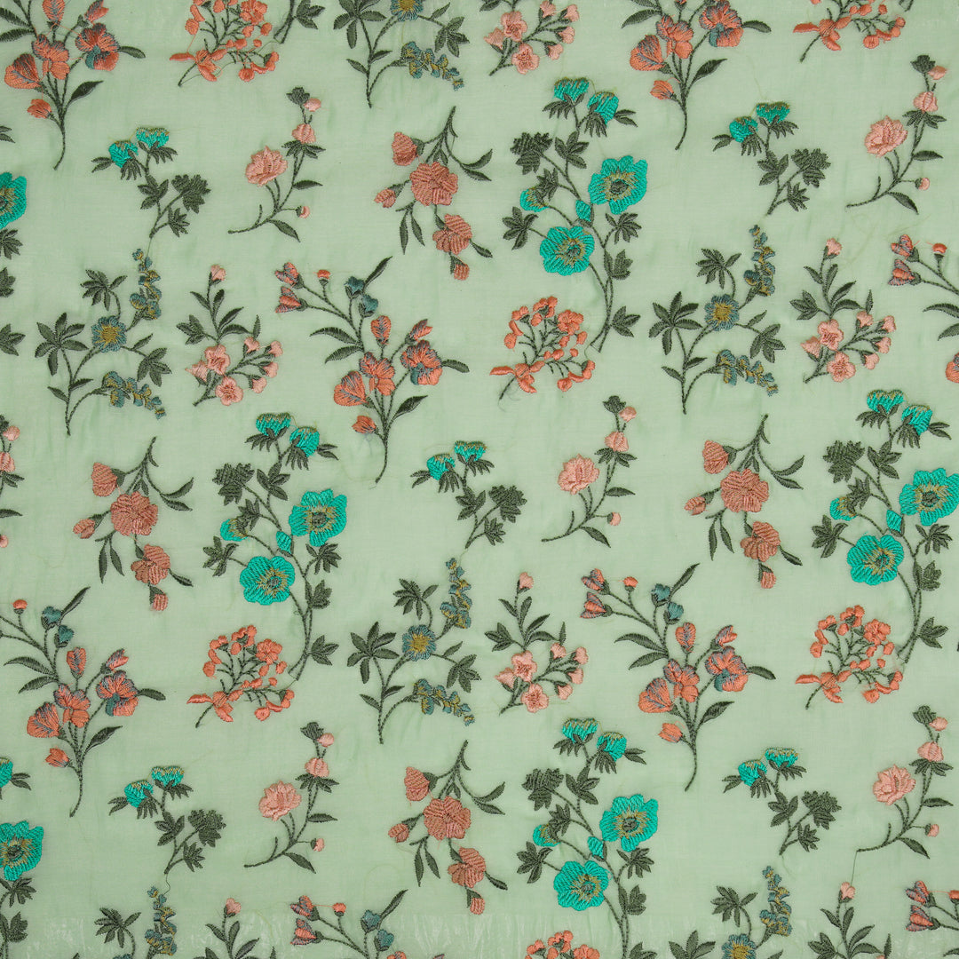 Nasma Jaal on Aqua Green Cotton Silk Embroidered Fabric