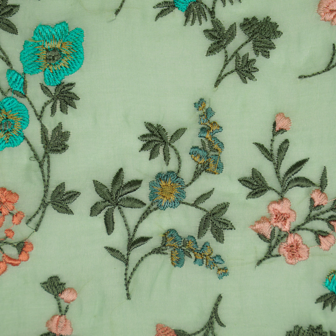Nasma Jaal on Aqua Green Cotton Silk Embroidered Fabric