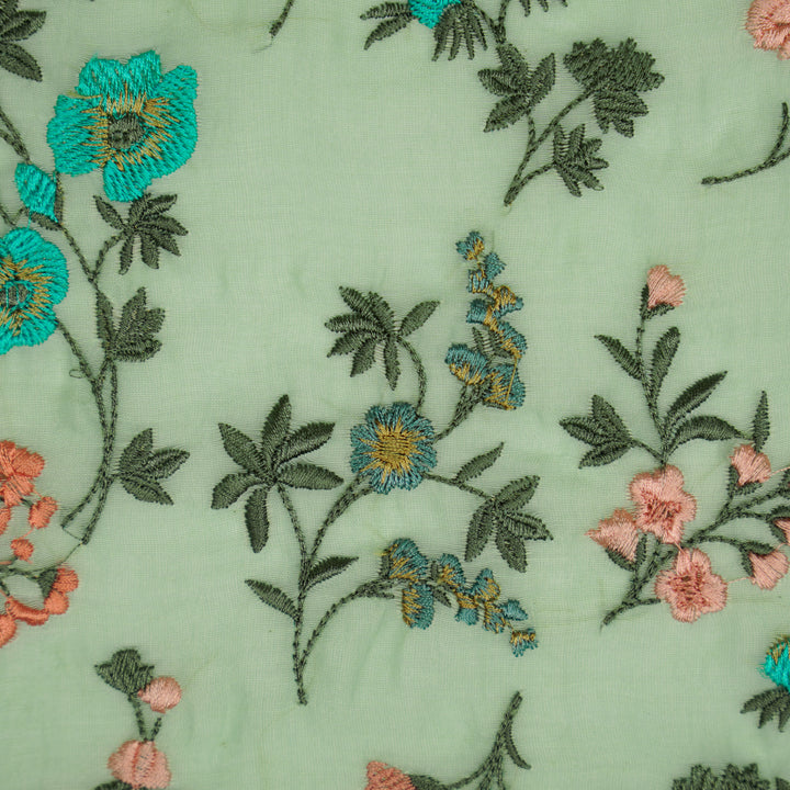 Nasma Jaal on Aqua Green Cotton Silk Embroidered Fabric