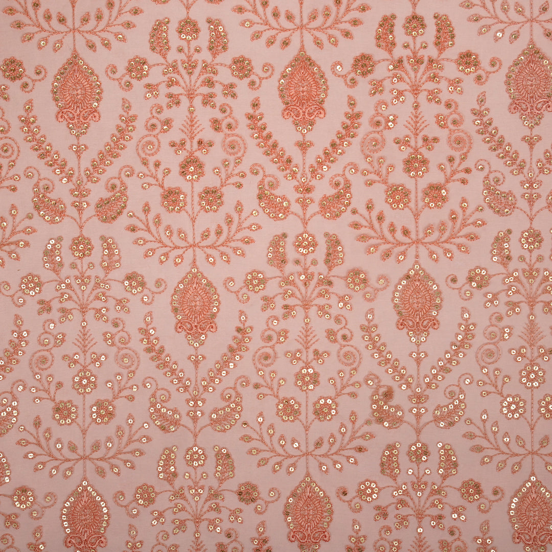Aaditri Jaal on Dark Peach Silk Organza Embroidered Fabric
