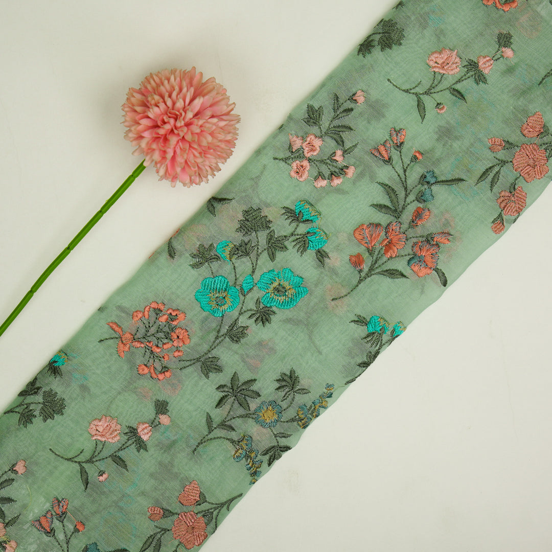 Nasma Jaal on Aqua Green Cotton Silk Embroidered Fabric