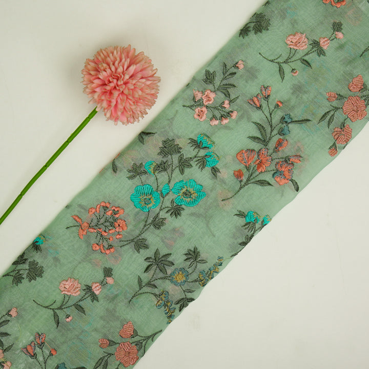 Nasma Jaal on Aqua Green Cotton Silk Embroidered Fabric
