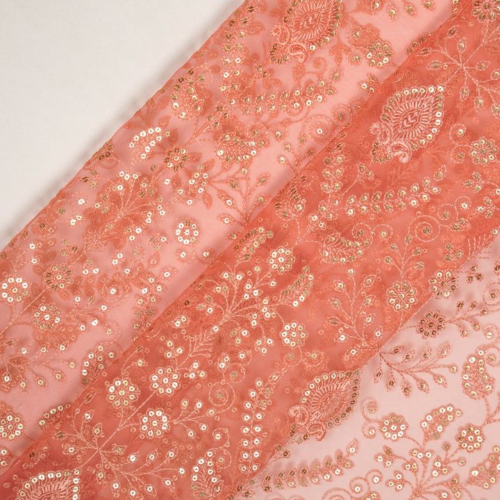 Aaditri Jaal on Dark Peach Silk Organza Embroidered Fabric