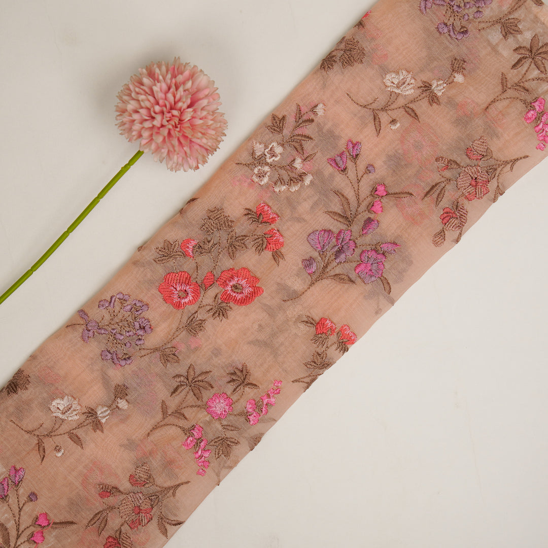 Nasma Jaal on Light Peach Cotton Silk Embroidered Fabric