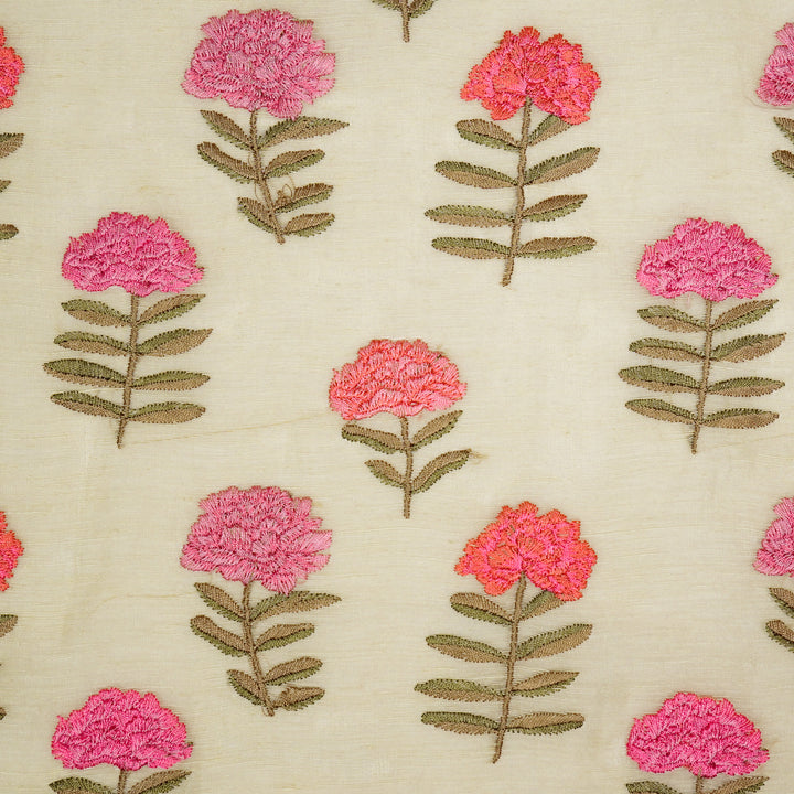 Nayla Buta on Cream Silk Linen Embroidered Fabric