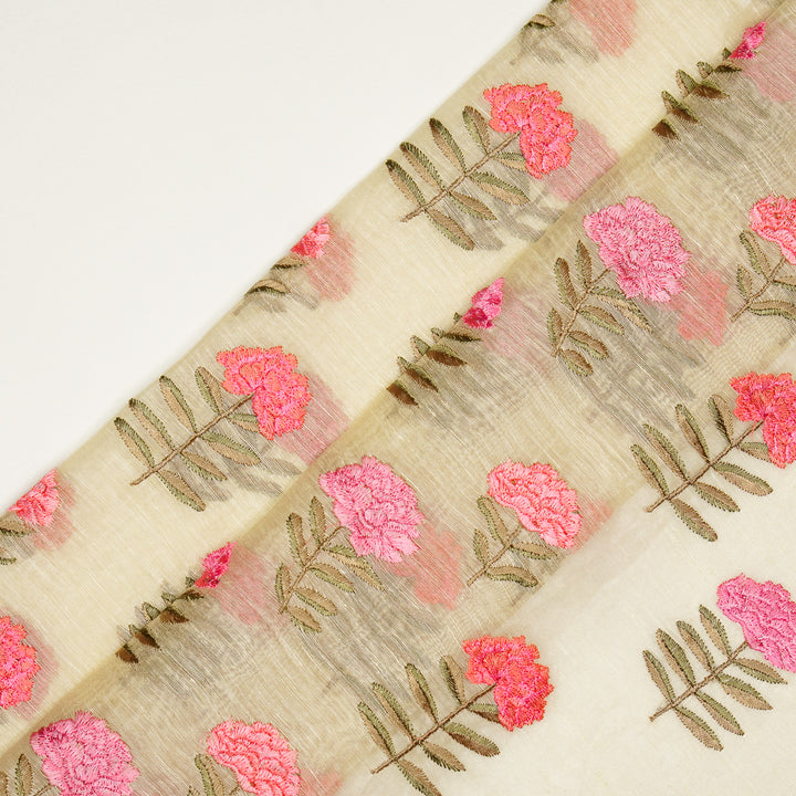 Nayla Buta on Cream Silk Linen Embroidered Fabric