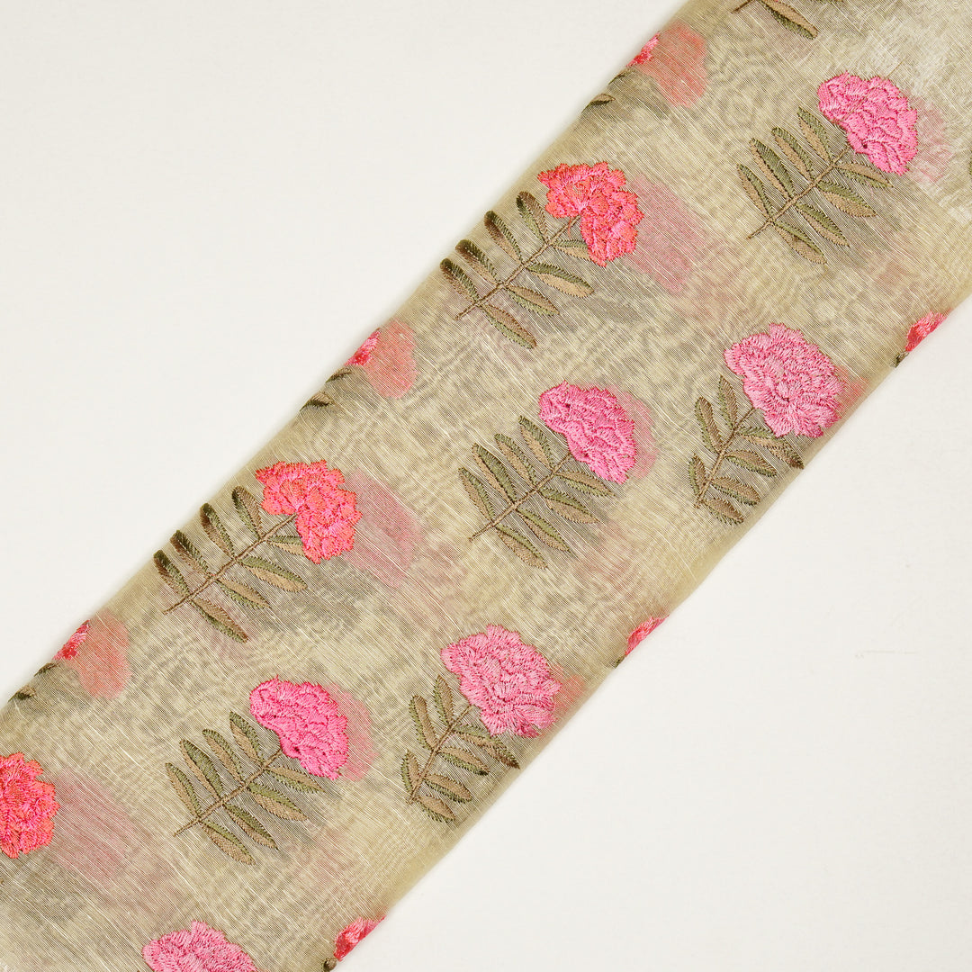 Nayla Buta on Cream Silk Linen Embroidered Fabric