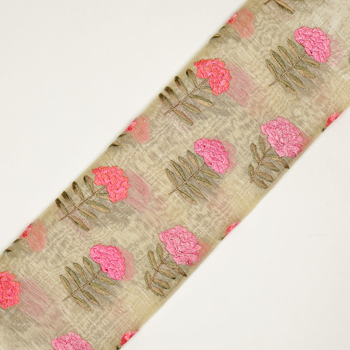 Nayla Buta on Cream Silk Linen Embroidered Fabric