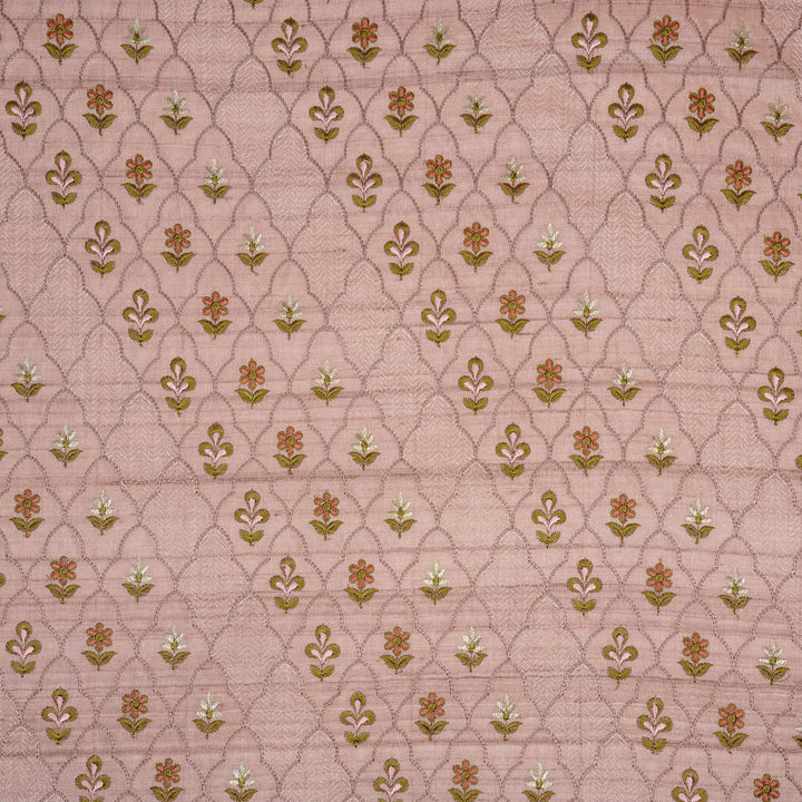 Huma Jaal On Onion Tussar Silk Embroidered Fabric