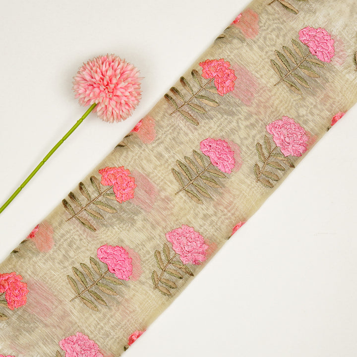 Nayla Buta on Cream Silk Linen Embroidered Fabric