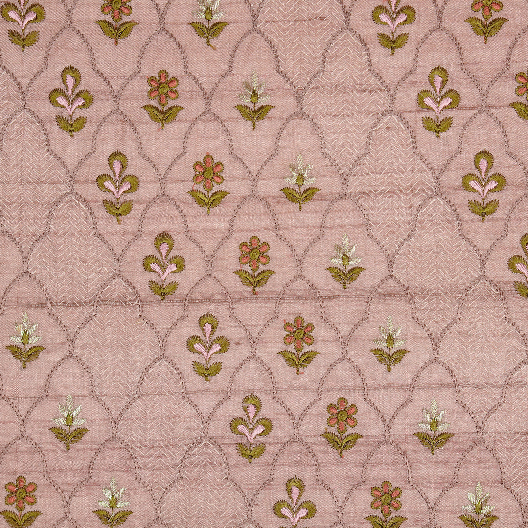 Huma Jaal On Onion Tussar Silk Embroidered Fabric