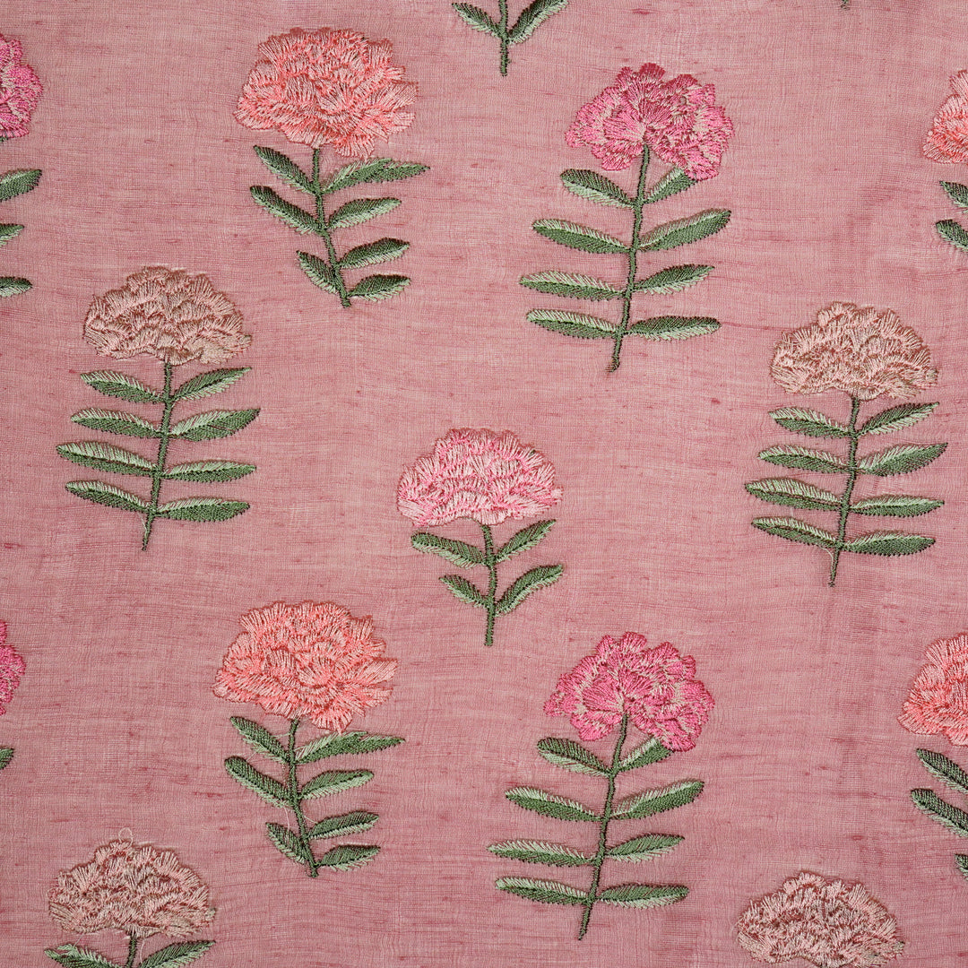 Nayla Buta on Onion/Pink  Silk Linen Embroidered Fabric