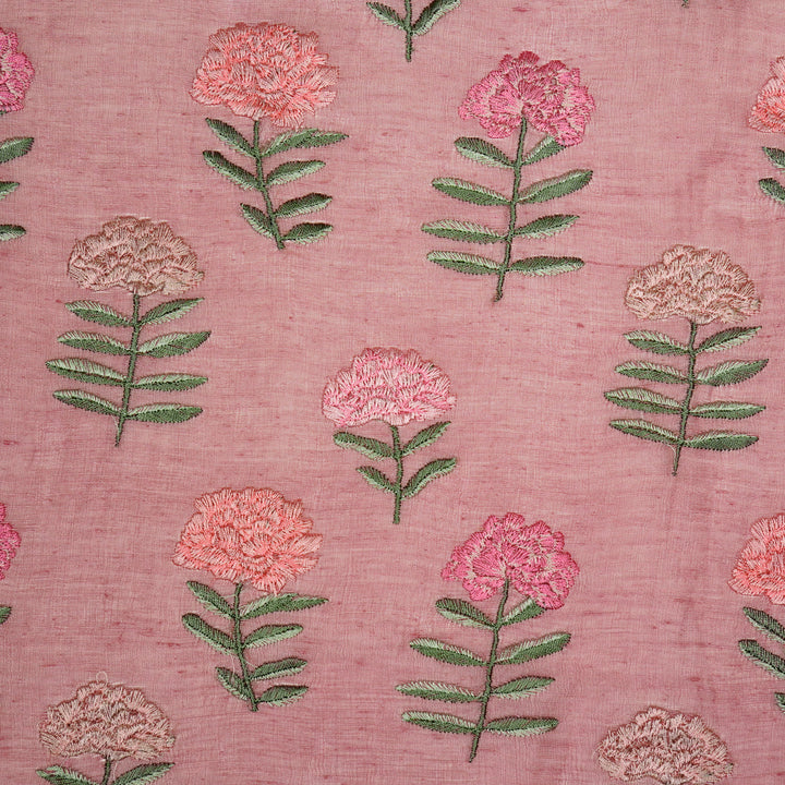 Nayla Buta on Onion/Pink  Silk Linen Embroidered Fabric