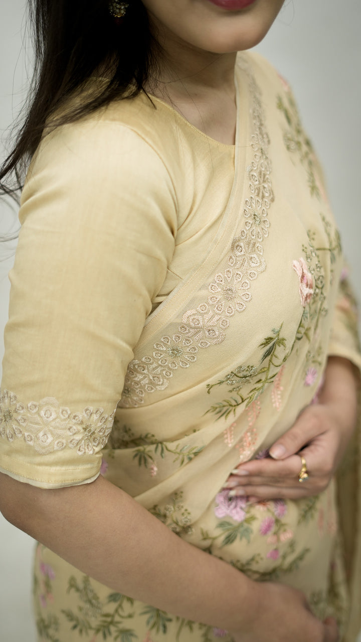 Afsanah Embroidered Saree on Beige Pure Silk Georgette