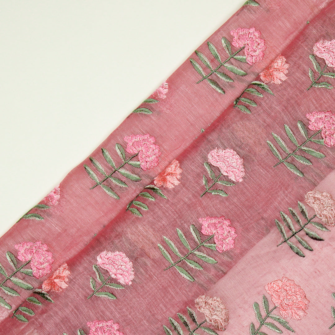 Nayla Buta on Onion/Pink  Silk Linen Embroidered Fabric