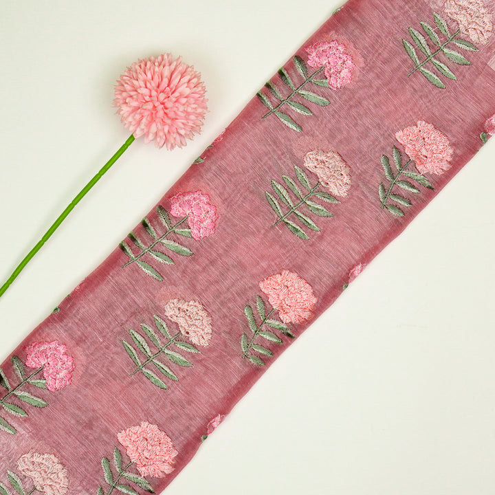 Nayla Buta on Onion/Pink  Silk Linen Embroidered Fabric