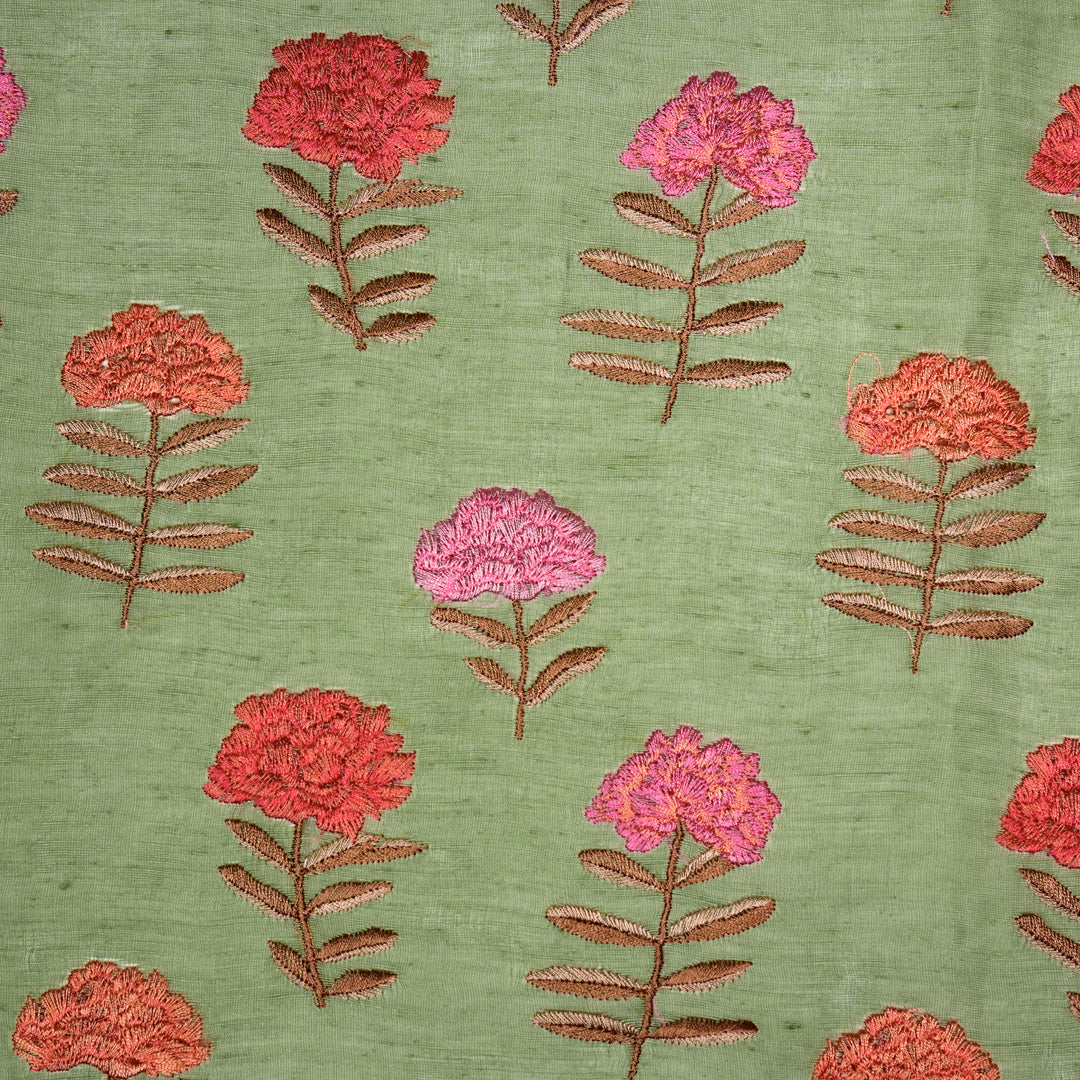 Nayla Buta on Sea Green Silk Linen Embroidered Fabric