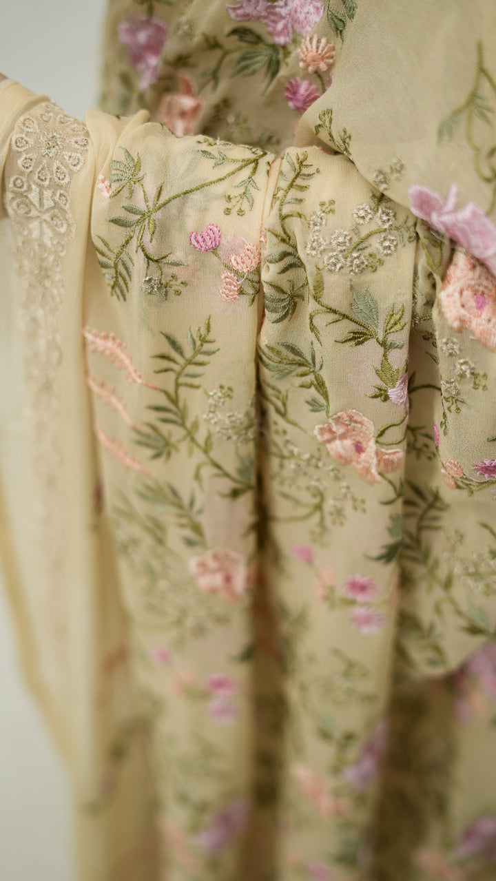 Afsanah Embroidered Saree on Beige Pure Silk Georgette