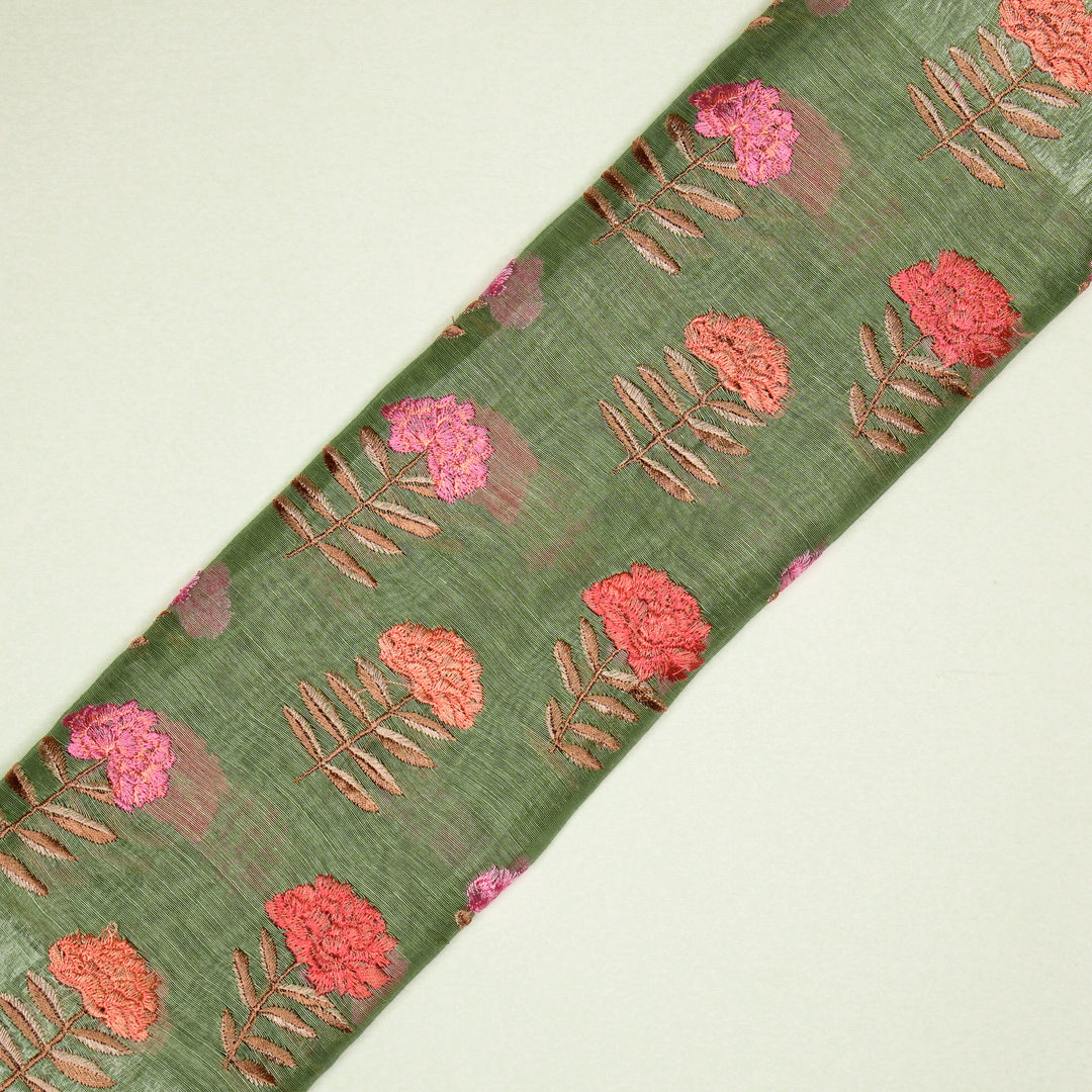 Nayla Buta on Sea Green Silk Linen Embroidered Fabric