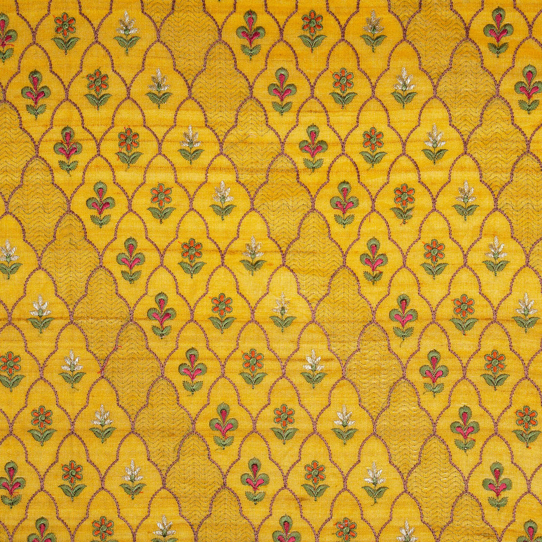 Huma Jaal On Gold Tussar Silk Embroidered Fabric