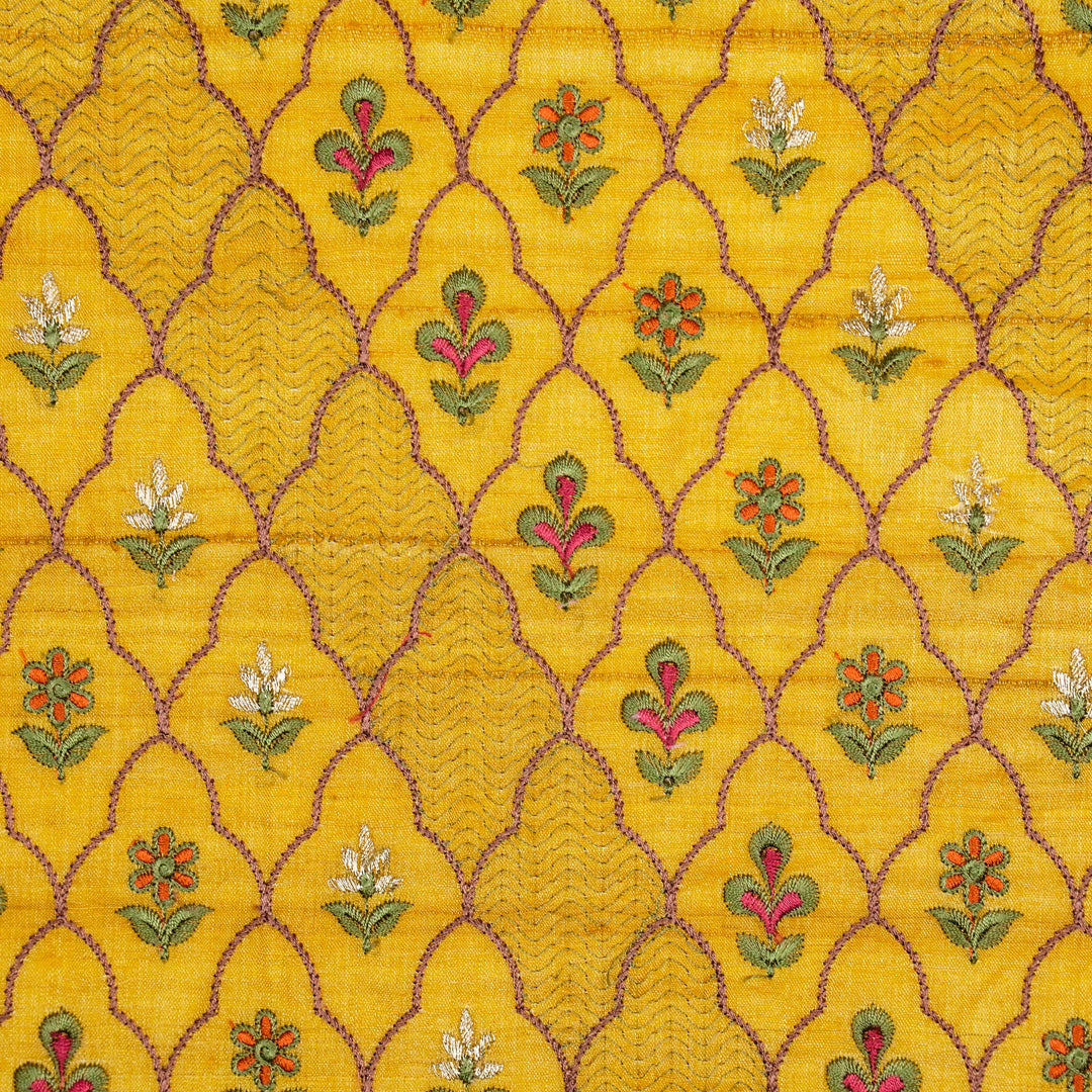 Huma Jaal On Gold Tussar Silk Embroidered Fabric