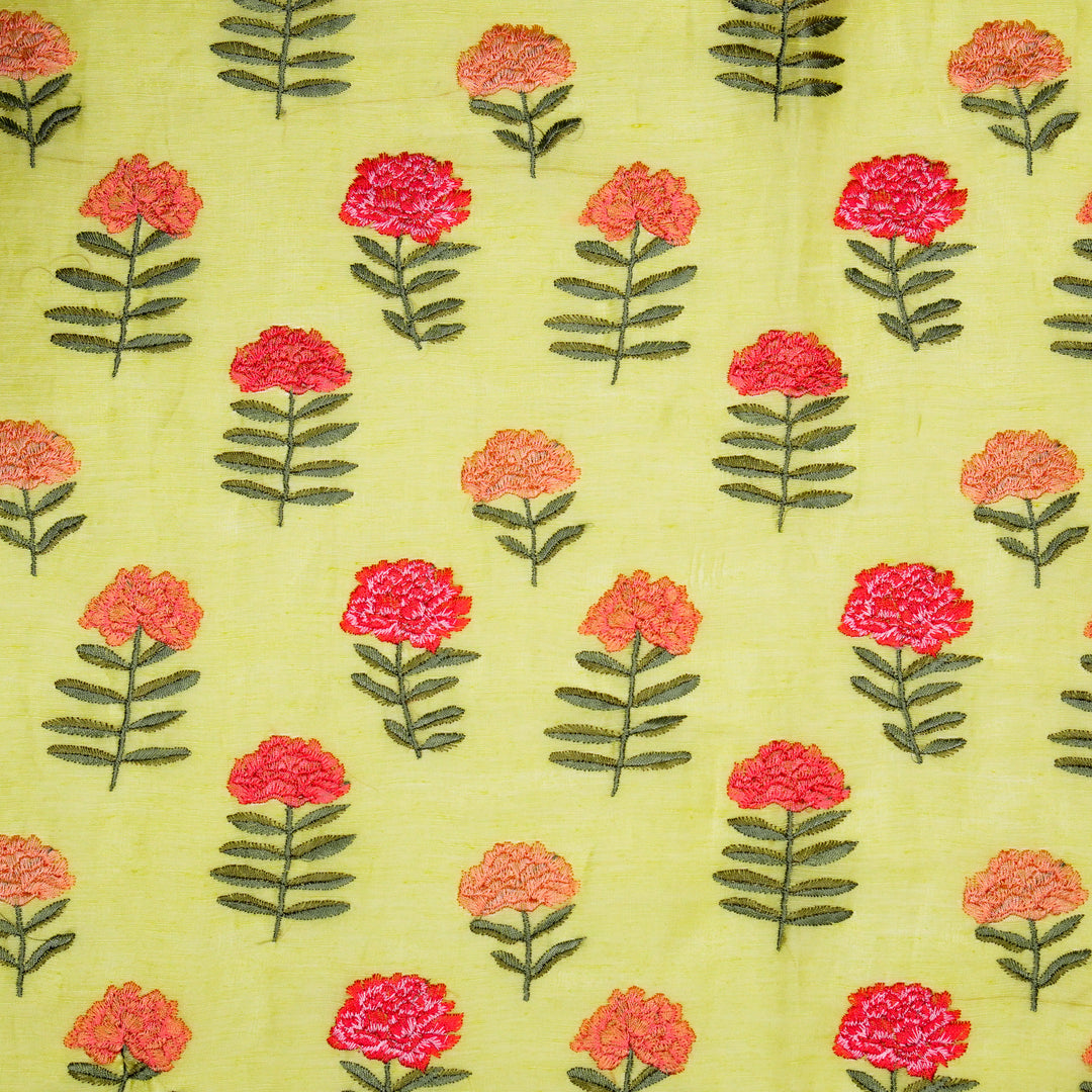 Nayla Buta on Lemon  Silk Linen Embroidered Fabric