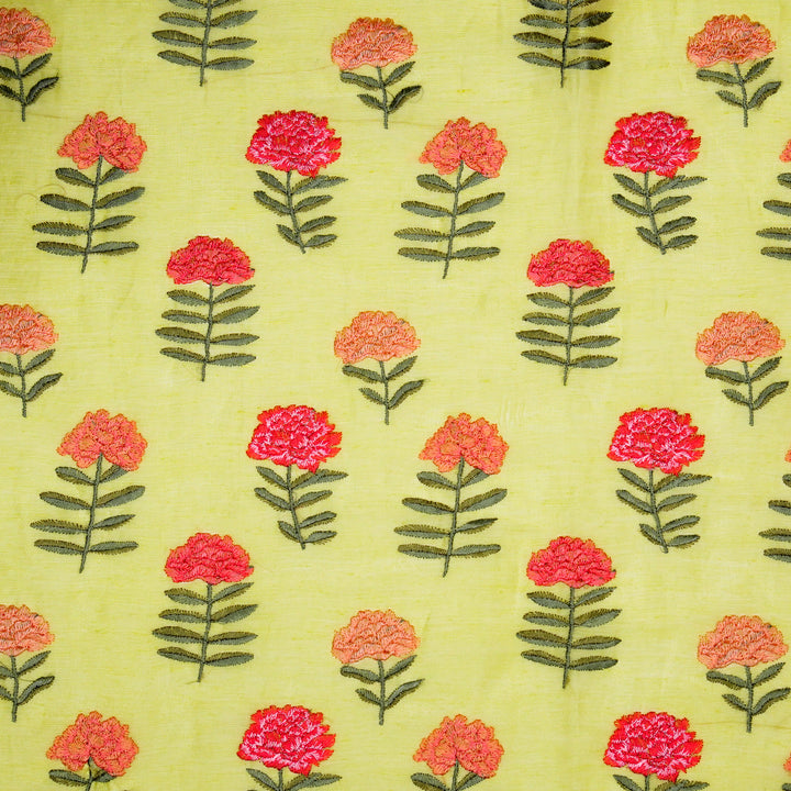 Nayla Buta on Lemon  Silk Linen Embroidered Fabric