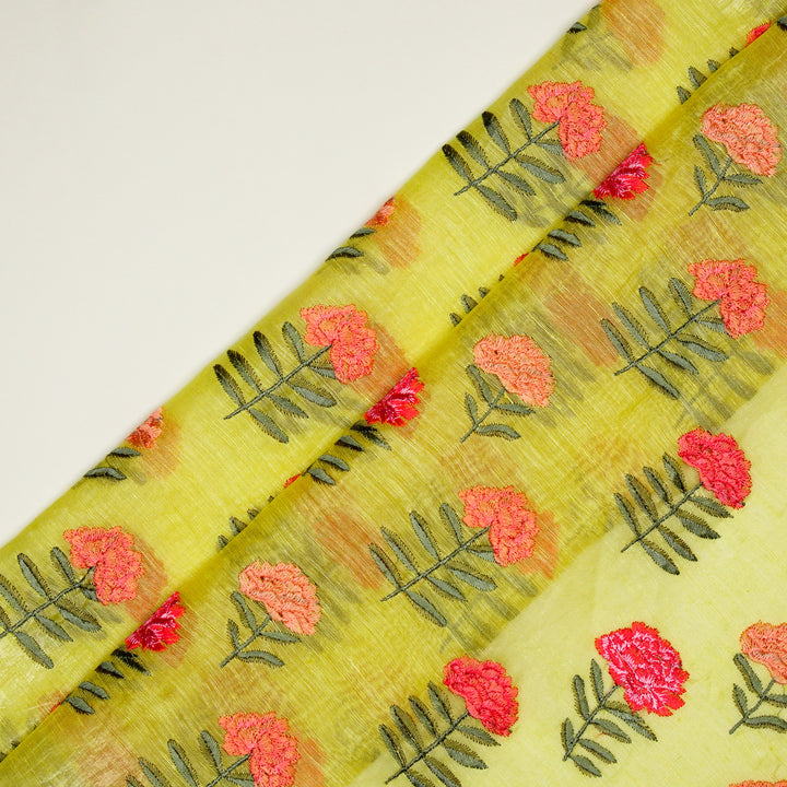 Nayla Buta on Lemon  Silk Linen Embroidered Fabric