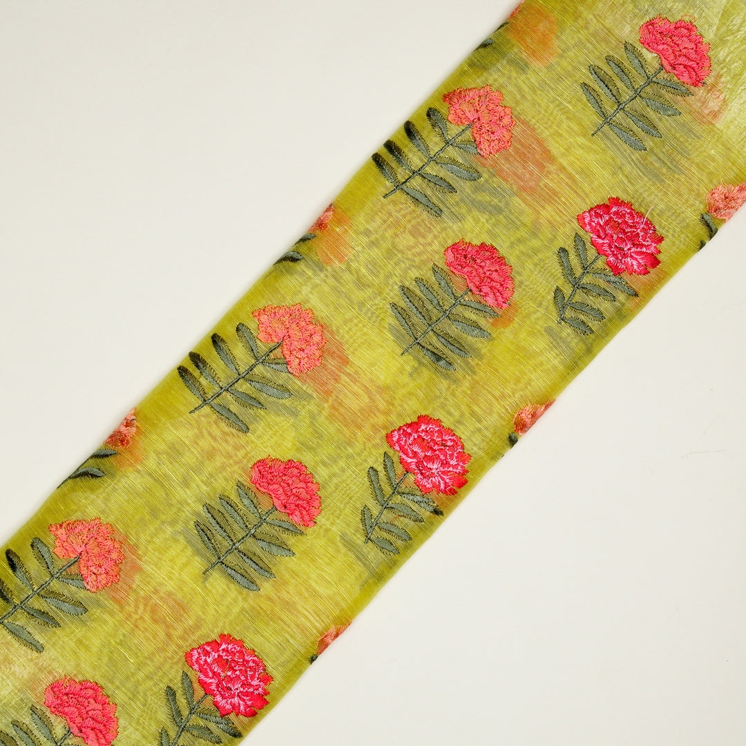 Nayla Buta on Lemon  Silk Linen Embroidered Fabric