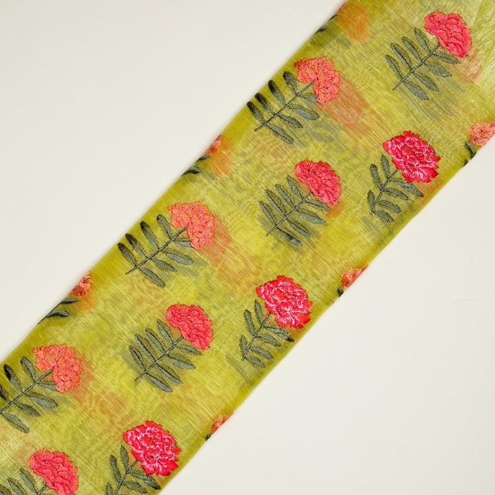 Nayla Buta on Lemon  Silk Linen Embroidered Fabric