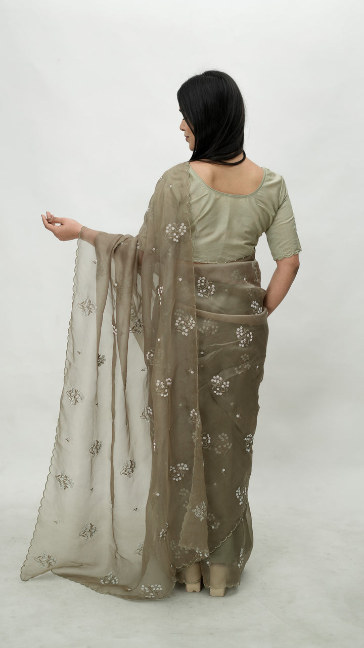 Tamaya Embroidered Saree on Mouse Pure Silk Organza