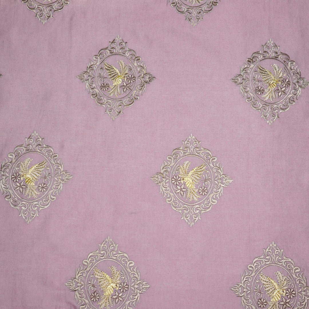 Tilaka Buta on Mauve Silk Chanderi Embroidered Fabric