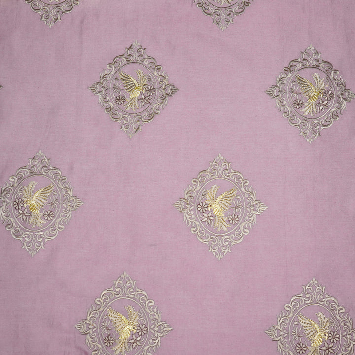 Tilaka Buta on Mauve Silk Chanderi Embroidered Fabric