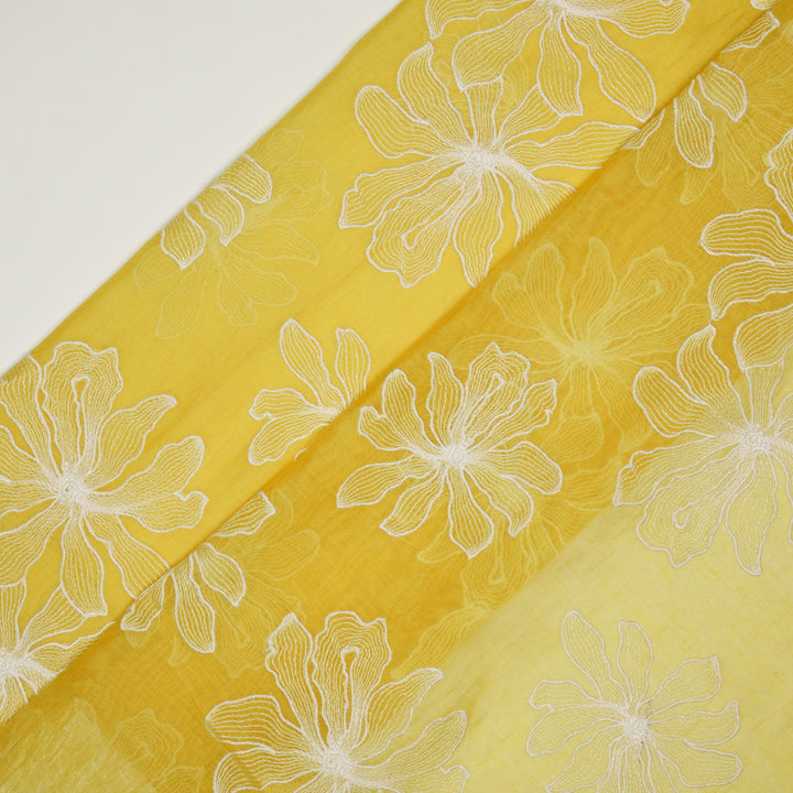 Sakina Buta on Gold Cotton Silk Embroidered Fabric