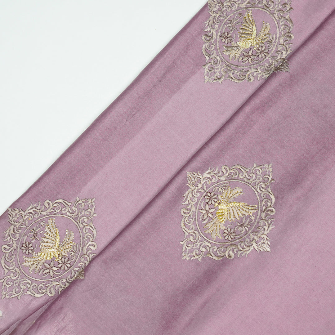 Tilaka Buta on Mauve Silk Chanderi Embroidered Fabric