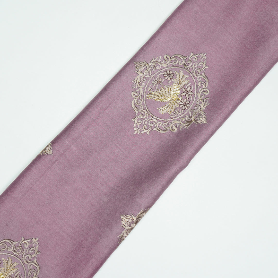 Tilaka Buta on Mauve Silk Chanderi Embroidered Fabric