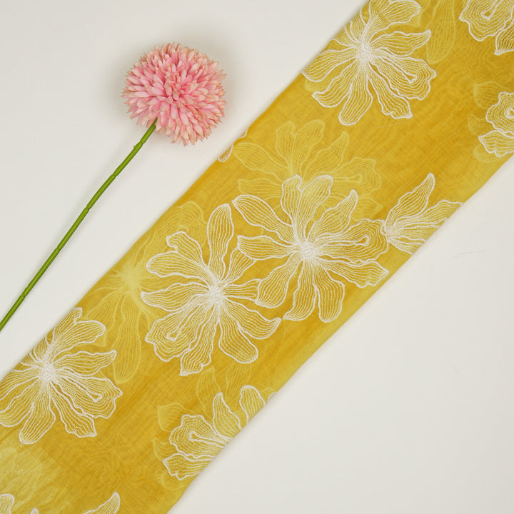 Sakina Buta on Gold Cotton Silk Embroidered Fabric