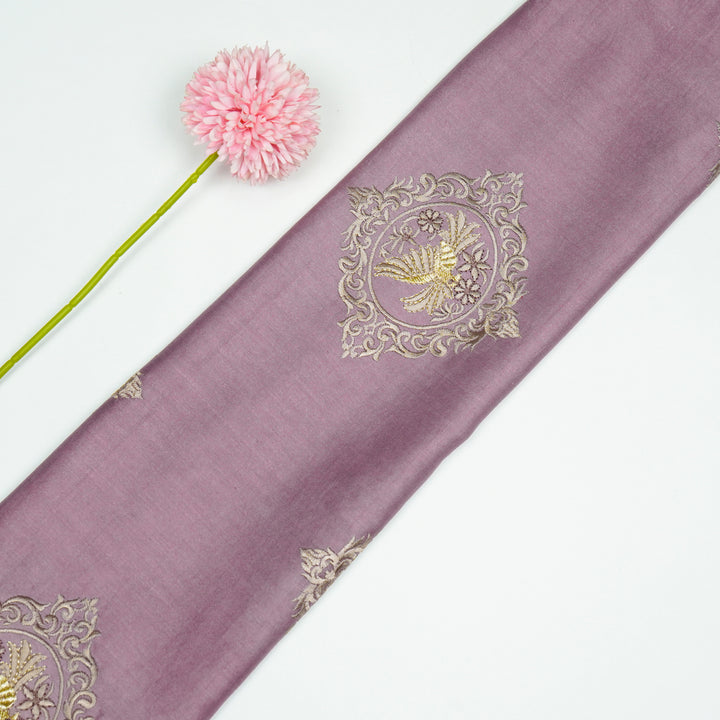 Tilaka Buta on Mauve Silk Chanderi Embroidered Fabric