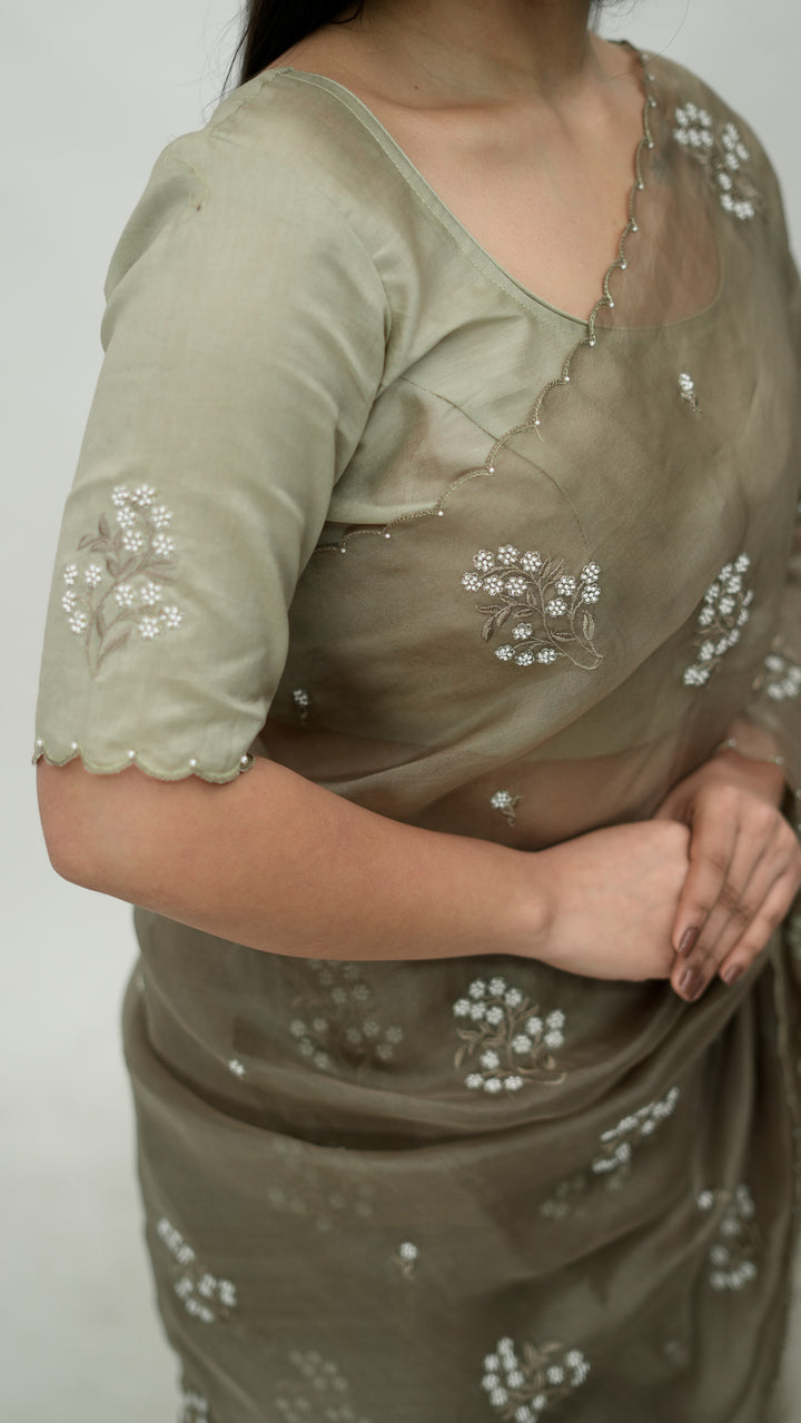 Tamaya Embroidered Saree on Mouse Pure Silk Organza