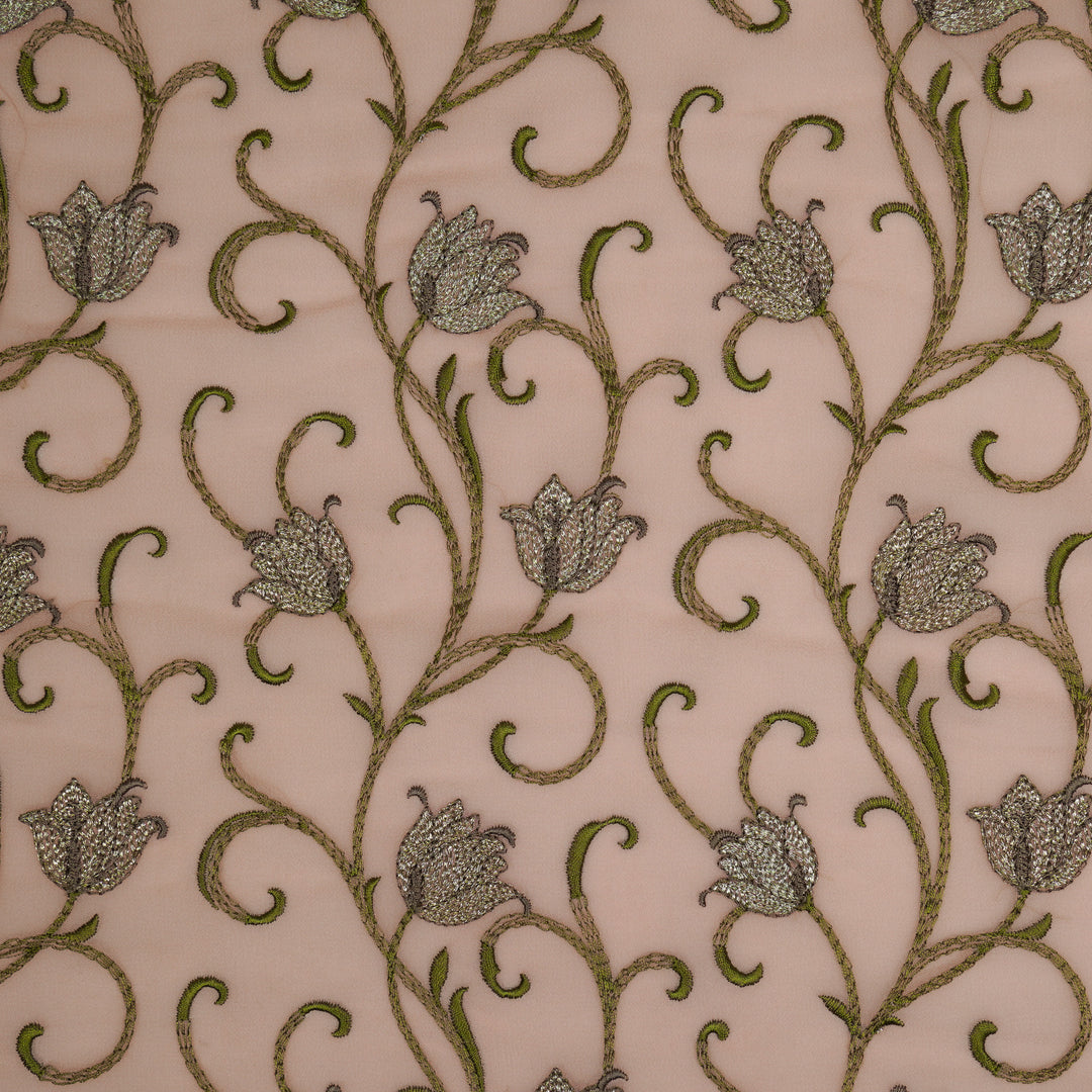 Tamira Jaal on Light Peach Semi Georgette Embroidered Fabric