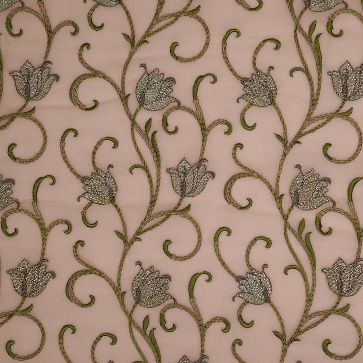 Tamira Jaal on Light Peach Semi Georgette Embroidered Fabric