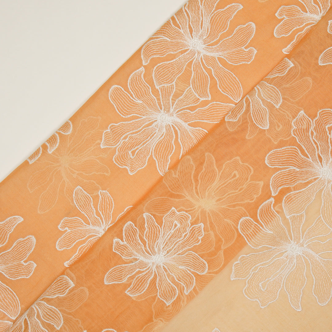 Sakina Buta on Peach Cotton Silk Embroidered Fabric