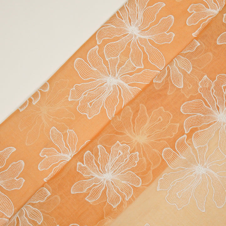 Sakina Buta on Peach Cotton Silk Embroidered Fabric