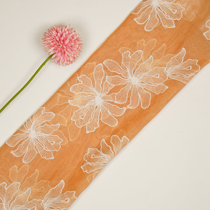 Sakina Buta on Peach Cotton Silk Embroidered Fabric