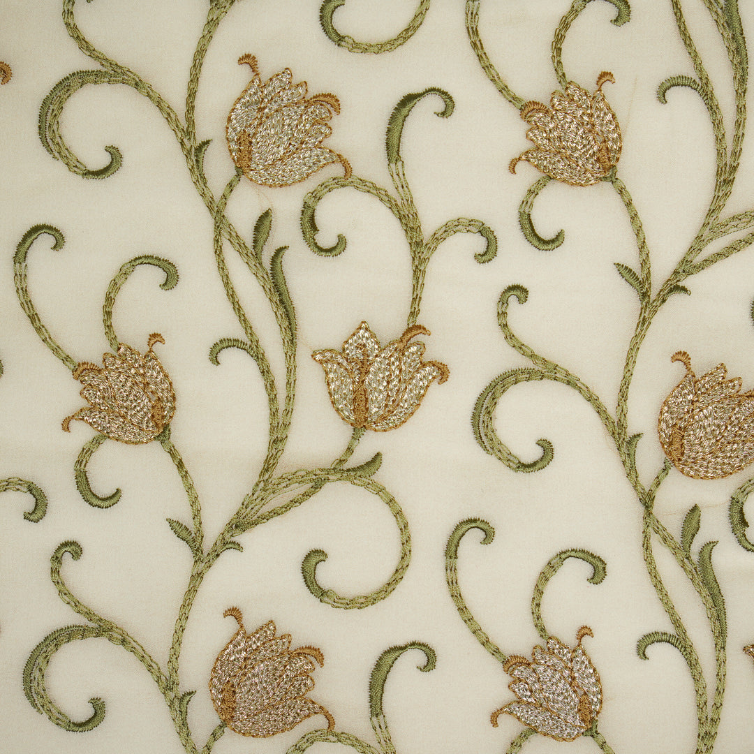 Tamira Jaal on Cream Semi Georgette Embroidered Fabric