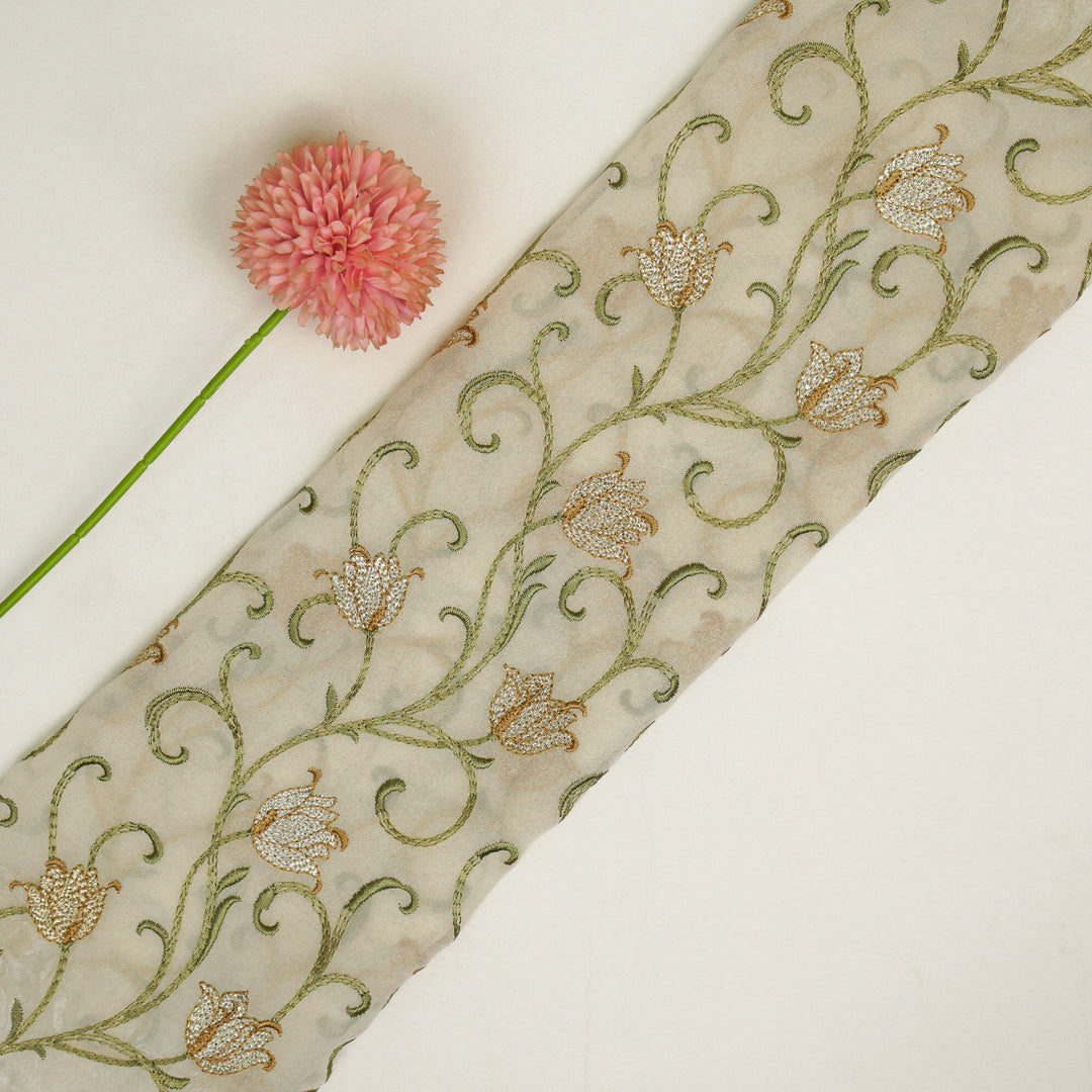 Tamira Jaal on Cream Semi Georgette Embroidered Fabric
