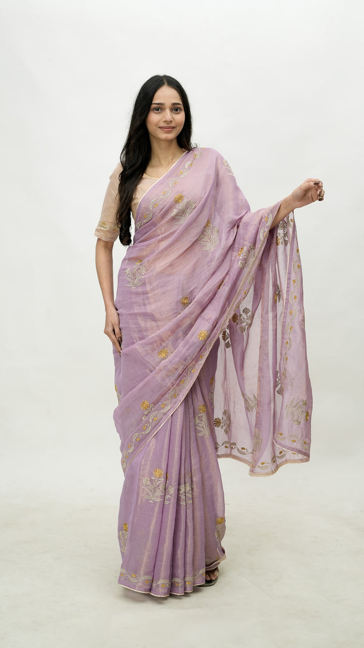 Vikruti Embroidered Saree on Lilac Cotton Tissue